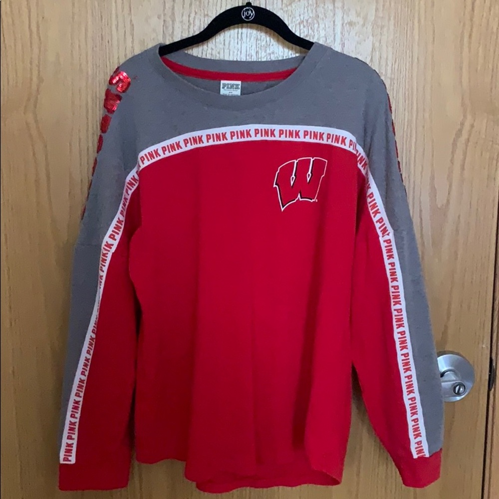 PINK Badgers Long Sleeve Crew (small)